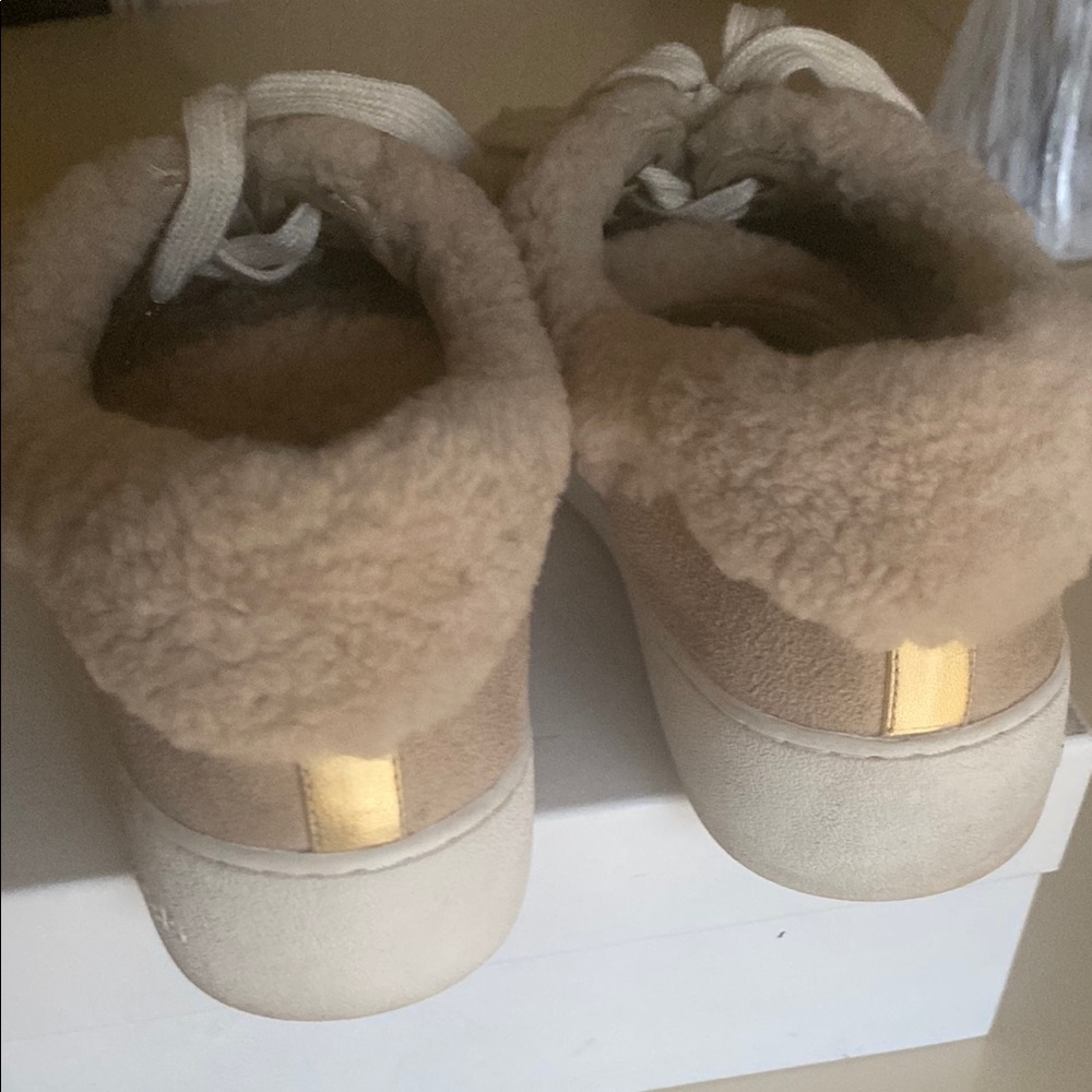 Michael Kors MK Tan MK Shearling Sneakers - Picture 2 of 4